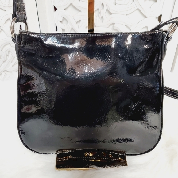 Victoria Roberts Black Patent PVC Leather Crossbody Bag Purse - Picture 2 of 12